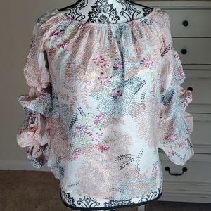 Printed Gathered Sleeve Off-the-Shoulder Top